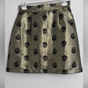 ModCloth Women's Sz 4 Sugar Skull Skirt Metallic Gold Goth